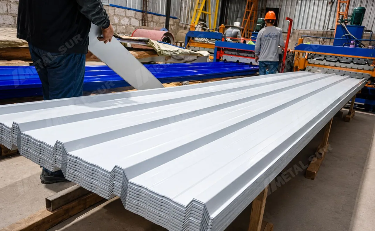 Perfiles de Aluzinc terminados y preparados en la planta de Metal Sur