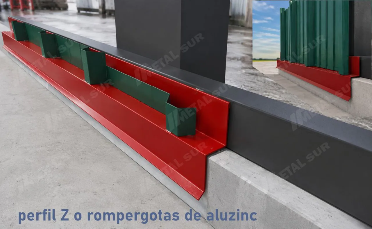 Perfil Z y rompegotas de Aluzinc aplicado en cerramiento