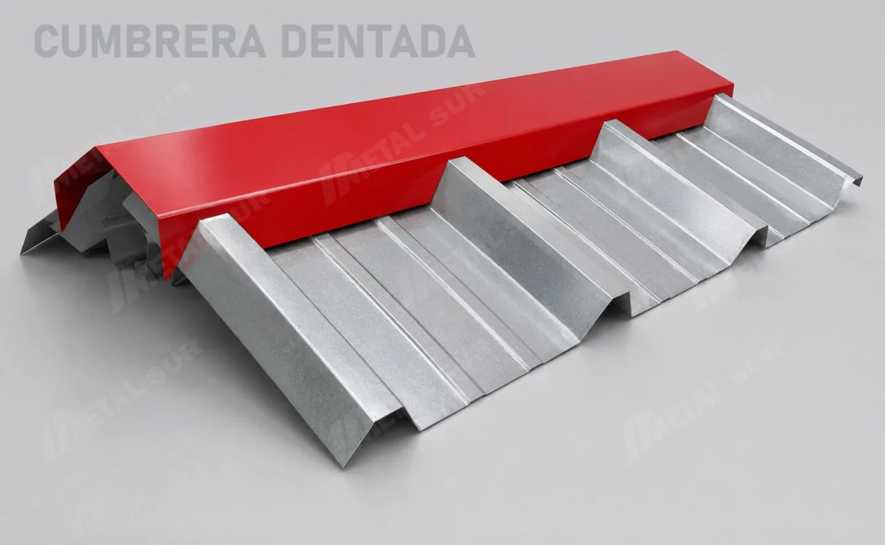 Cumbrera dentada de Aluzinc color rojo para cobertura trapezoidal